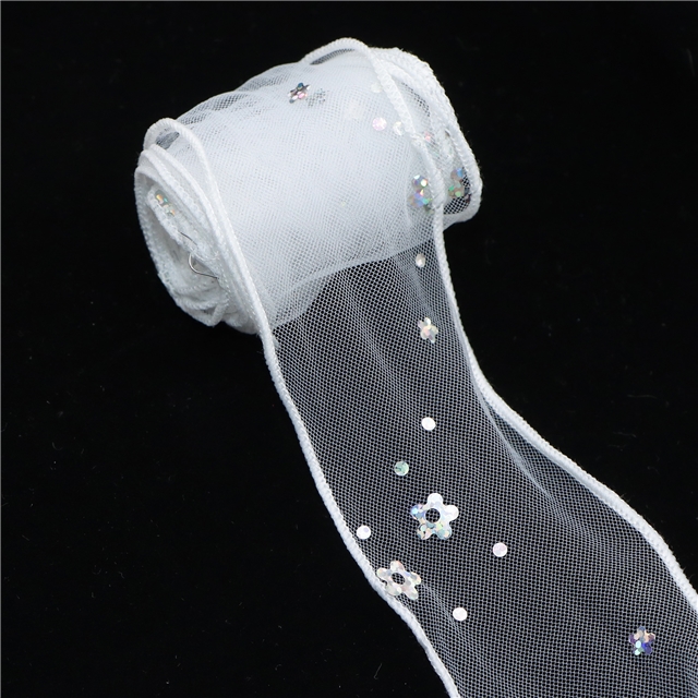 mesh laser flower line edged wired mesh ribbon