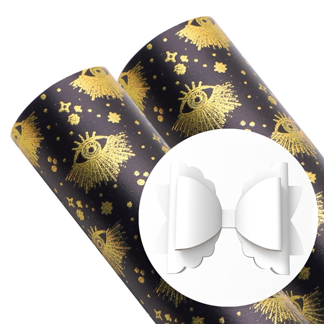 self printed gold foil faux leather fabric gold foil mirror black leather hairbow,3 layers