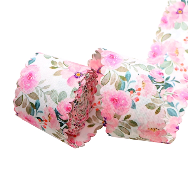 cotton+terylene camellia double printed webbing pink wave,40mm(1.6