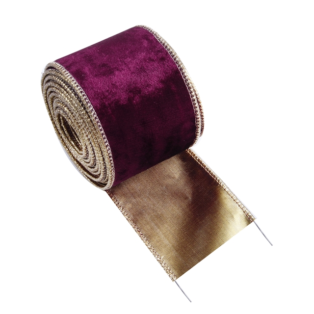 polyester fibre christmas single side velvet wire line edged ribbon