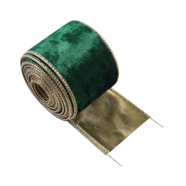 polyester fibre christmas single side velvet wire line edged ribbon