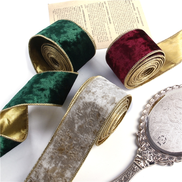 polyester fibre christmas single side velvet wire line edged ribbon