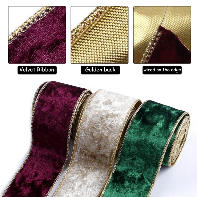 polyester fibre christmas single side velvet wire line edged ribbon