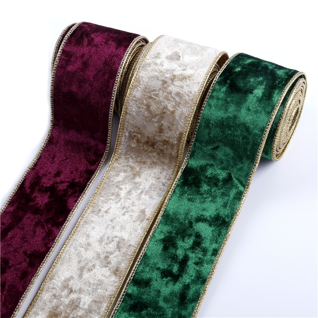 polyester fibre christmas single side velvet wire line edged ribbon