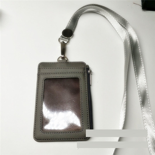 synthetic leather employee’s card case easy pull retractable buckle keychain hang rope coin purse