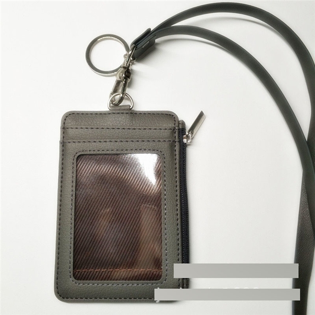synthetic leather employee’s card case easy pull retractable buckle keychain hang rope coin purse