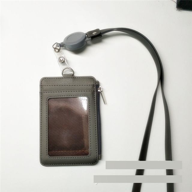 synthetic leather employee’s card case easy pull retractable buckle keychain hang rope coin purse