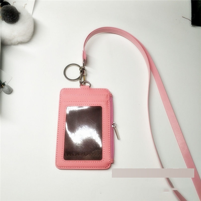 synthetic leather employee’s card case easy pull retractable buckle keychain hang rope coin purse