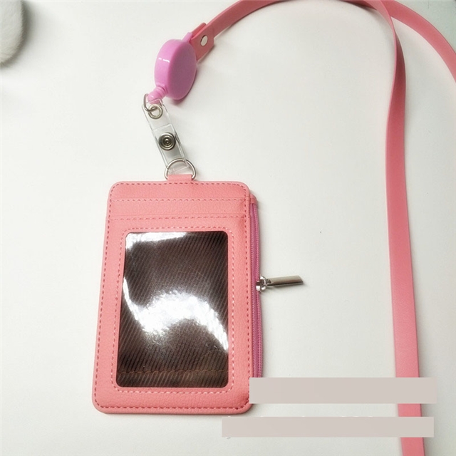 synthetic leather employee’s card case easy pull retractable buckle keychain hang rope coin purse