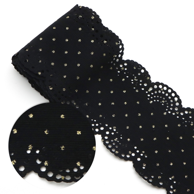 fabric glitter dots lace corduroy ribbon black,90mm(3.6