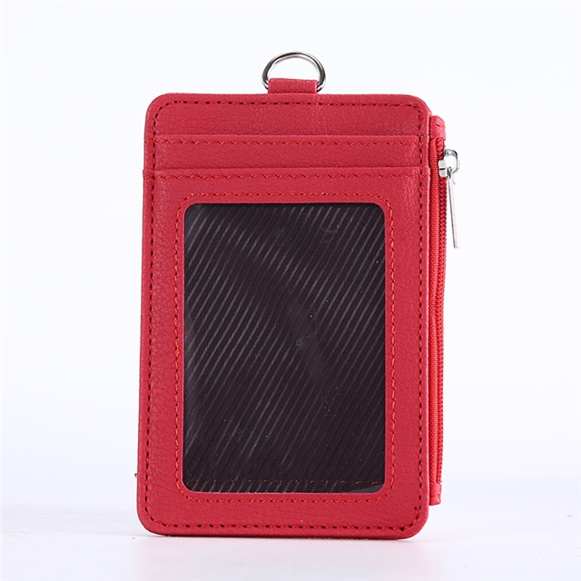 synthetic leather employee’s card case easy pull retractable buckle keychain hang rope coin purse