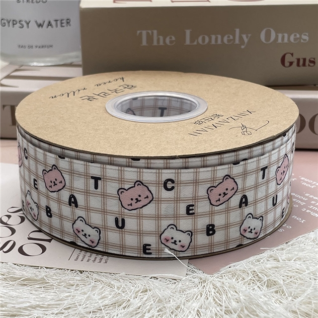 polyester cute plaid letter teddy bear ribbon
