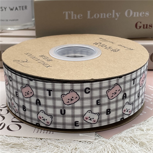 polyester cute plaid letter teddy bear ribbon
