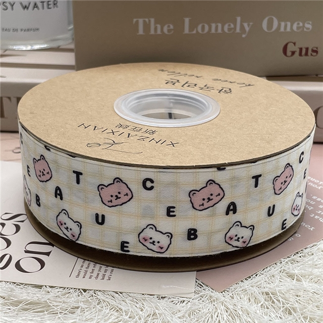 polyester cute plaid letter teddy bear ribbon