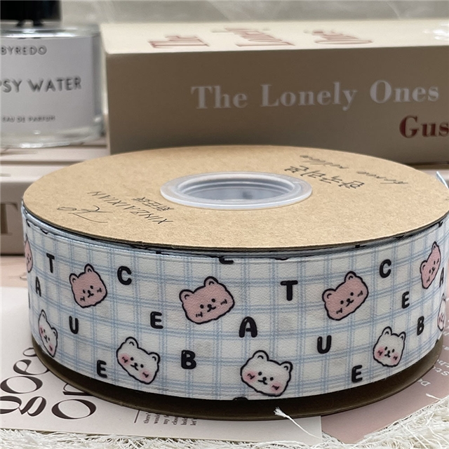 polyester cute plaid letter teddy bear ribbon