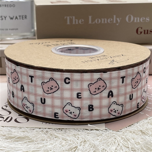 polyester cute plaid letter teddy bear ribbon