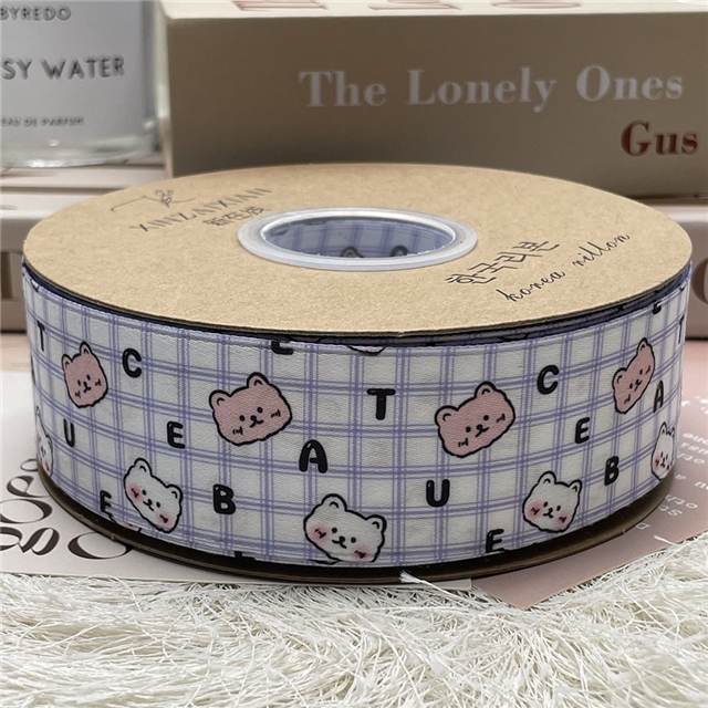 polyester cute plaid letter teddy bear ribbon