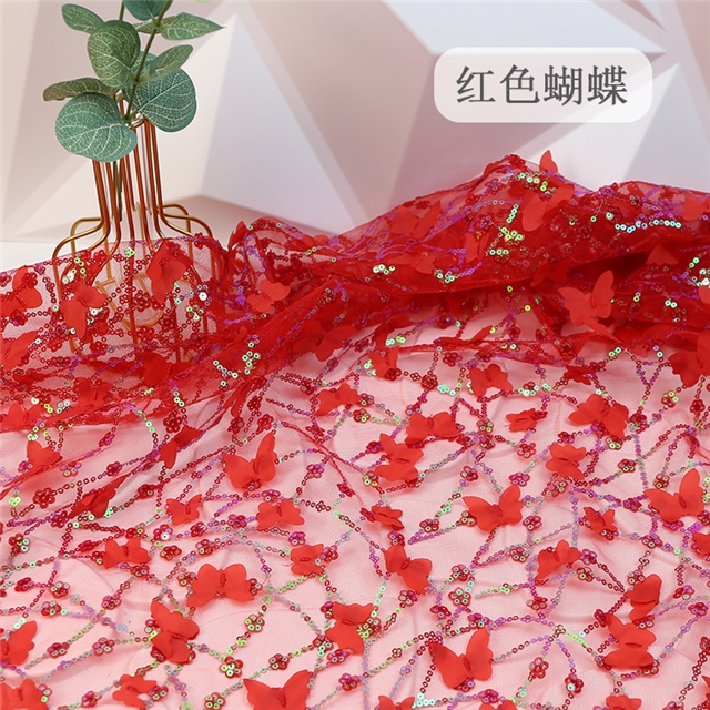sequin embroidered butterfly flower mesh fabric