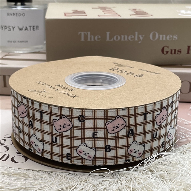 polyester cute plaid letter teddy bear ribbon