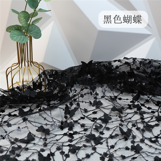 sequin embroidered butterfly flower mesh fabric