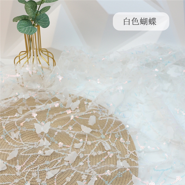 sequin embroidered butterfly flower mesh fabric