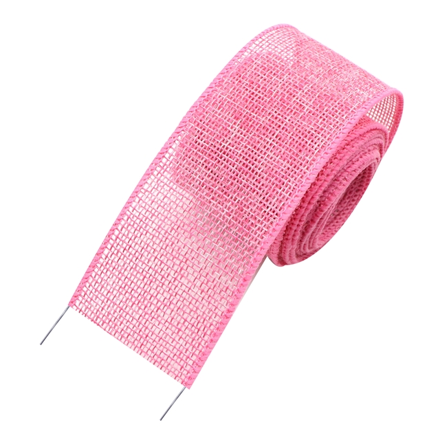 heat transfer printed linen linen wire edged ribbon pink,50mm(2
