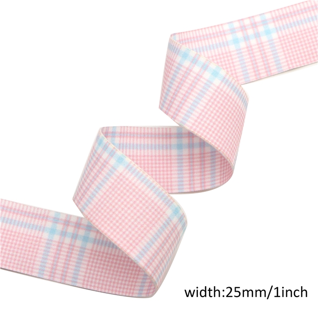 polyester double sided plaid printed ribbon thin grid*25mm(1