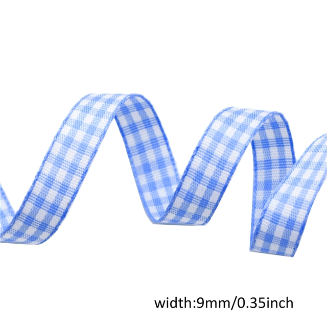 polyester plain colour lattice bowknot gift wrapping ribbon blue,9mm(3/8