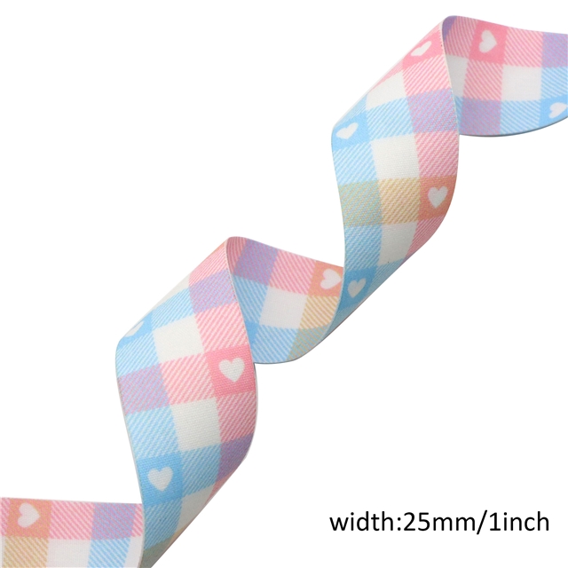 polyester double sided plaid printed ribbon heart plaid*25mm(1