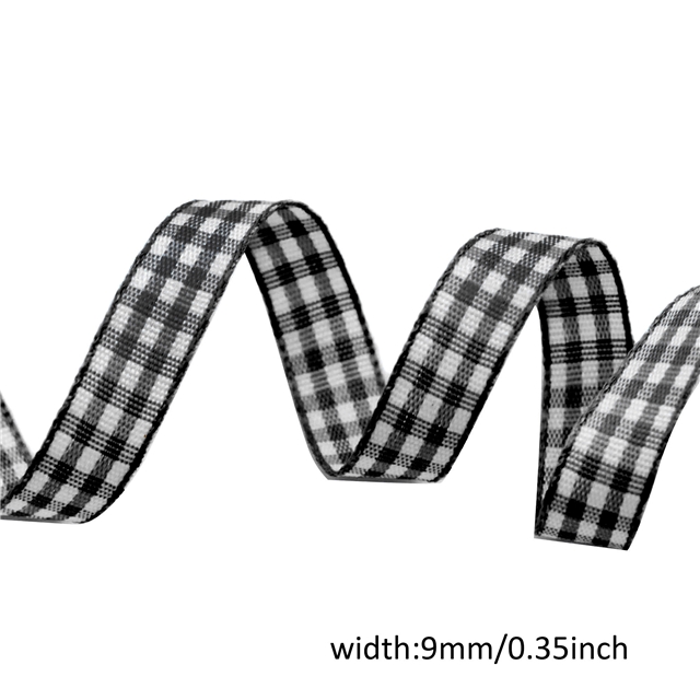 polyester plain colour lattice bowknot gift wrapping ribbon black,9mm(3/8