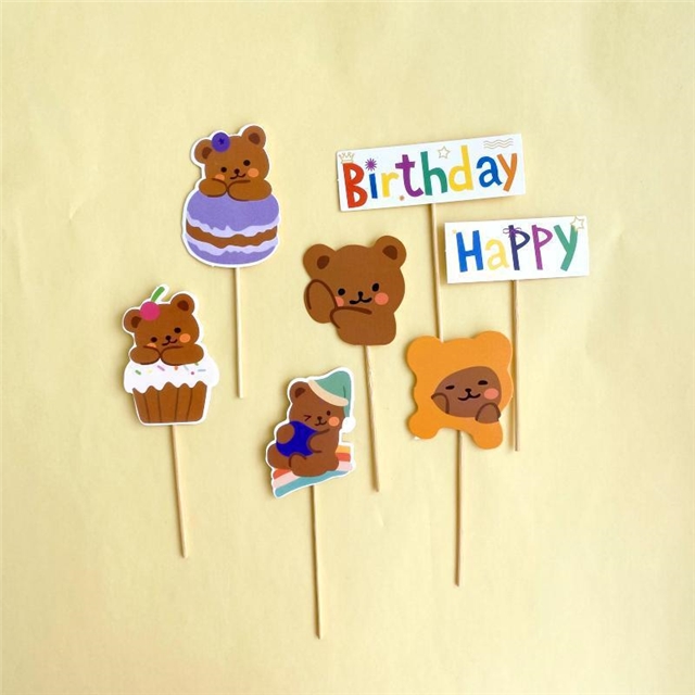 paper Teddy bear flower paper cake decoration card(Mixed)