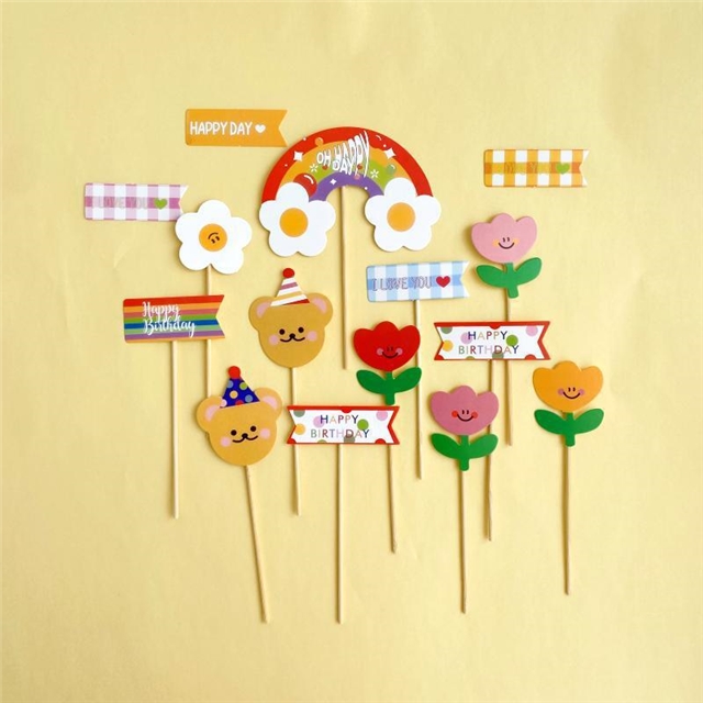 paper Teddy bear flower paper cake decoration card(Mixed)