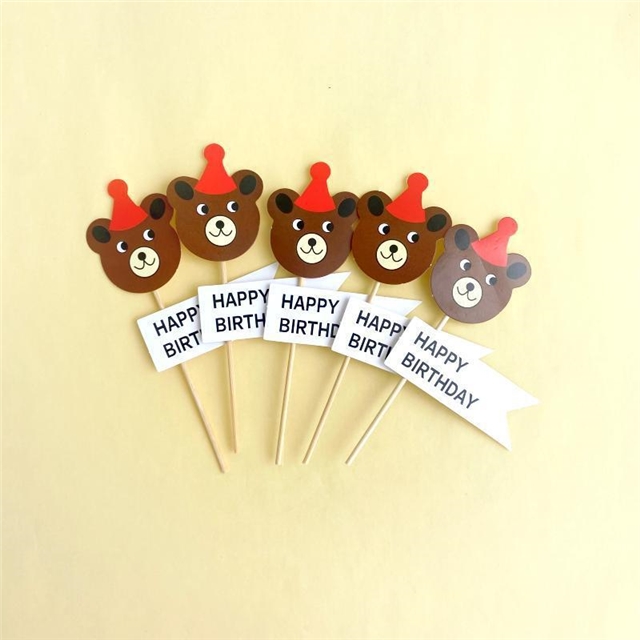 paper Teddy bear flower paper cake decoration card(Mixed)