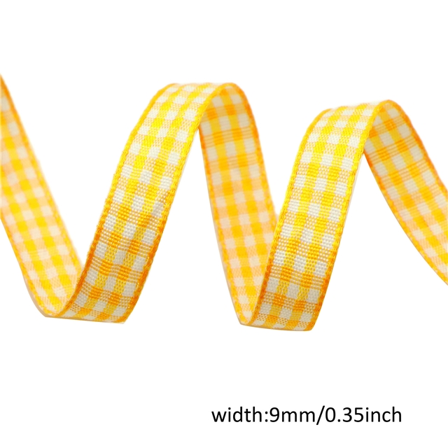 polyester plain colour lattice bowknot gift wrapping ribbon deep yellow,9mm(3/8