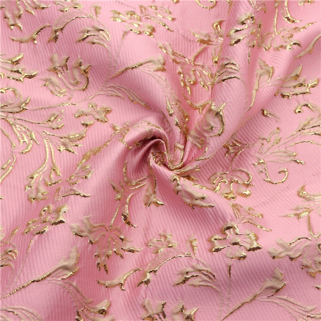 10% metal wire 30% nylon 60% polyester relief flower jacquard fabric pink,50*147cm(19.7*57.9