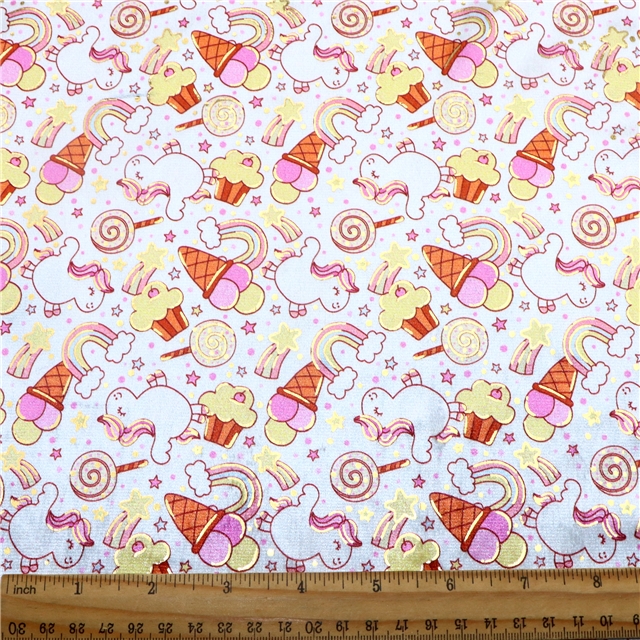 self printed gold foil faux leather fabric