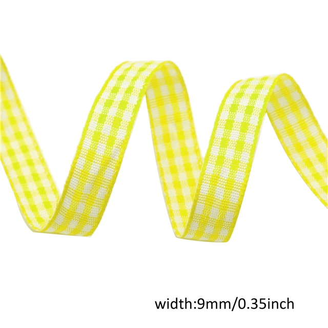 polyester plain colour lattice bowknot gift wrapping ribbon yellow,9mm(3/8