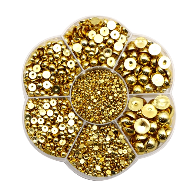plastic/resin boxabs flat bottom half round pearl nail accessories
