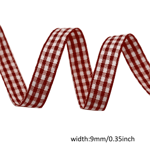 polyester plain colour lattice bowknot gift wrapping ribbon wine red,9mm(3/8