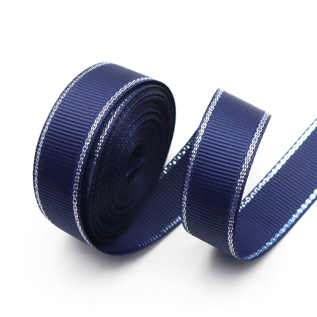 5/8" 16mm SILVER GROSGRAIN silver ribbon 5/8" 370 navy,5yard