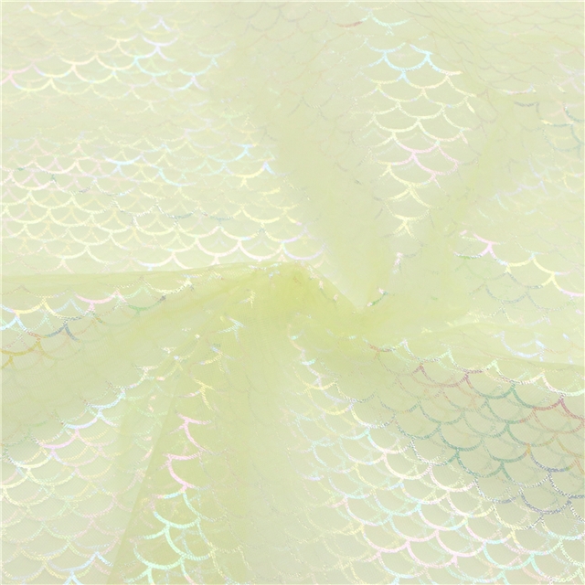 nylon colourful gold hot stamping fish scales mesh fabric yellow,50*160cm(19.7*63