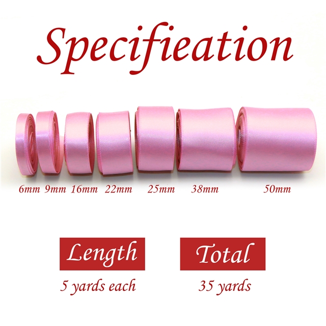 satin pink series satin ribbon set (7 rolls/set,5 yards/roll)