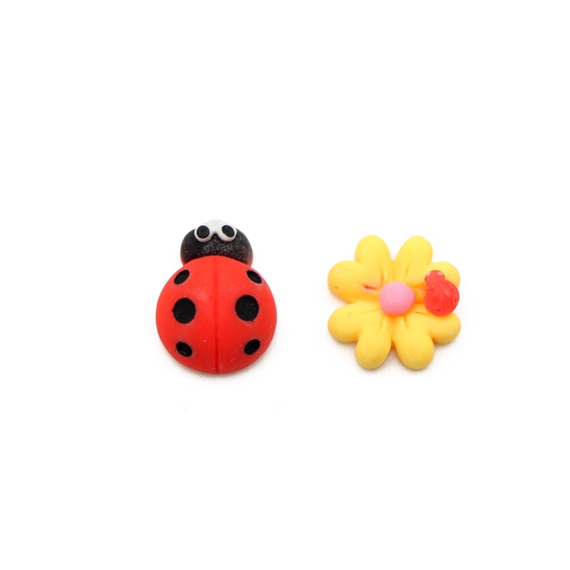 resin cartoon animals combination series 3d resin accessories set（2pcs/pack） ladybug+flower