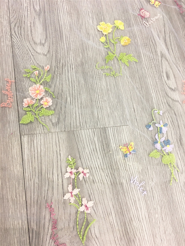 100% polyester flower embroidery mesh fabric