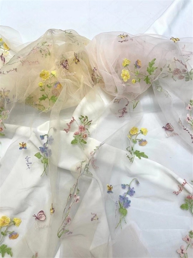 100% polyester flower embroidery mesh fabric