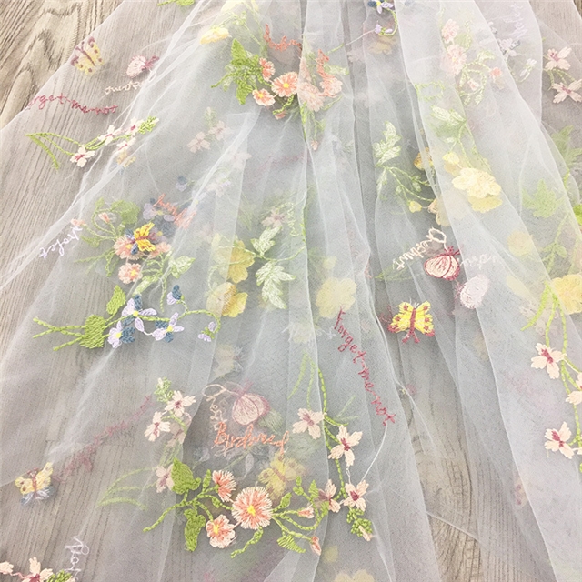 100% polyester flower embroidery mesh fabric