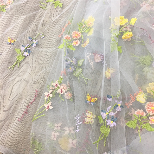 100% polyester flower embroidery mesh fabric