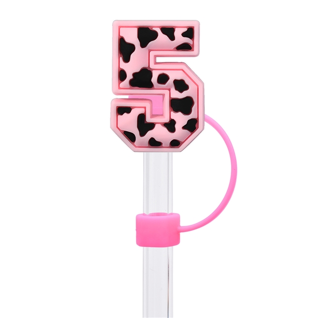 silicone cow pattern numbers and english letters series straw cap (without straw)