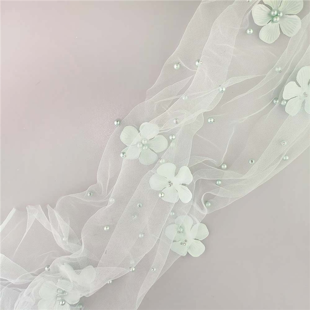 three-dimensional embroidery pearl studded pearl soft yarn mesh fabric