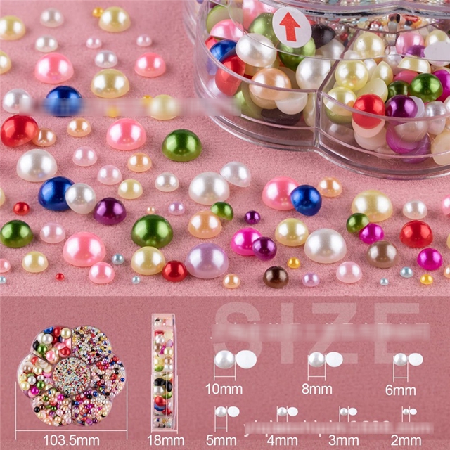 plastic/resin boxabs flat bottom half round pearl nail accessories